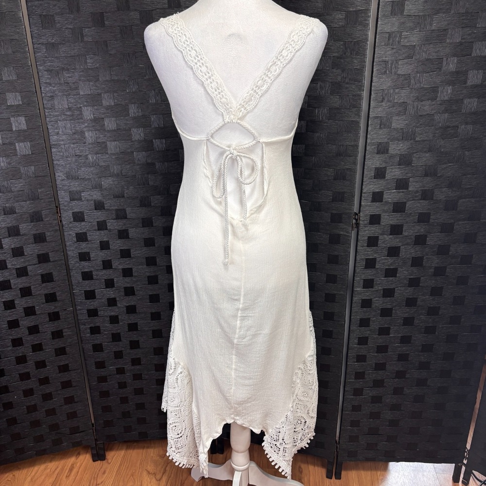 Sleeveless Beach Dress Crocheted Lace Straps Sz S Asymmetric Grad Ethereal Bride - Picture 5 of 14